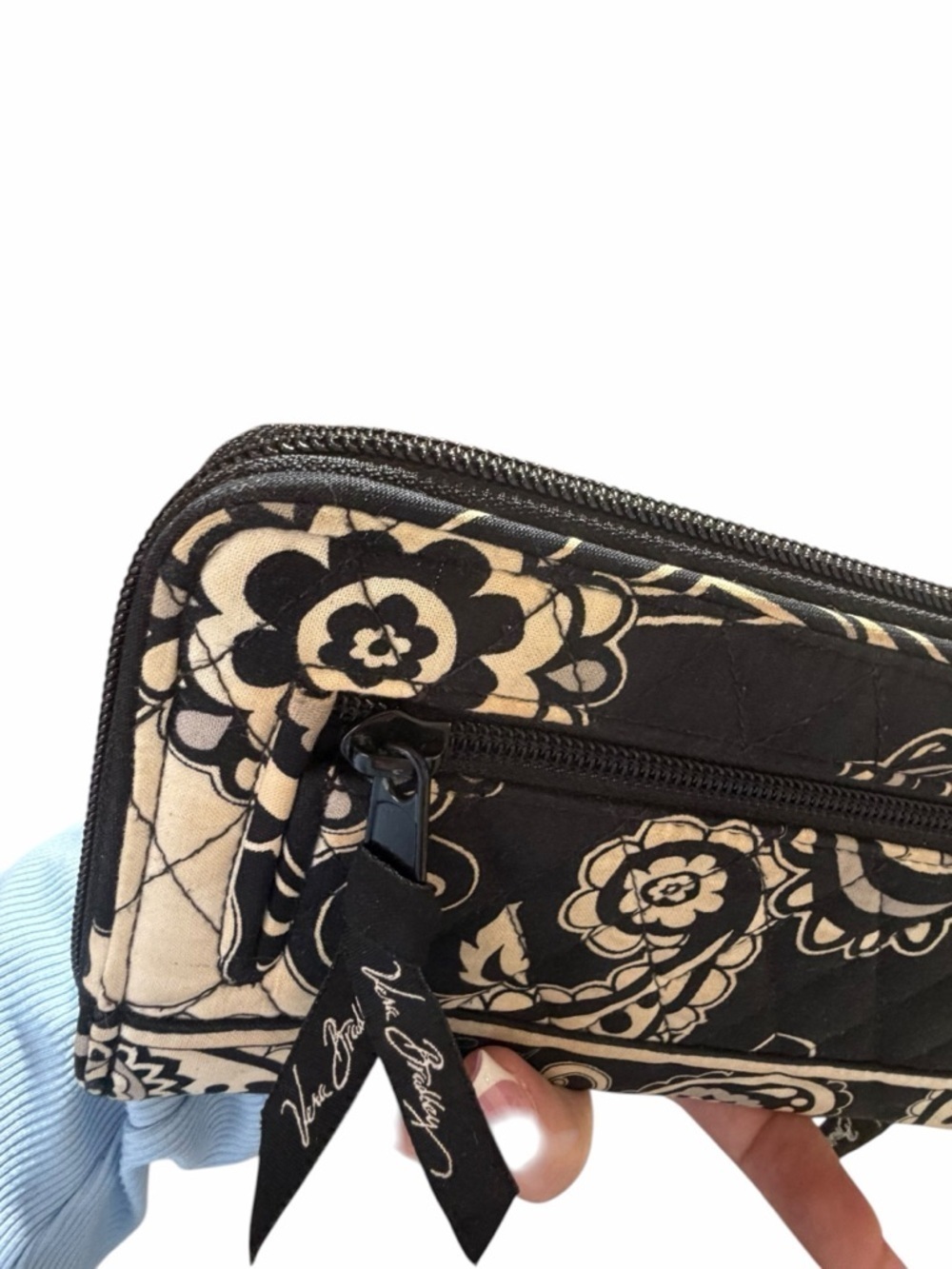 Vera Bradley Black and Cream Floral Quilted Zip Wallet - Picture 7 of 13